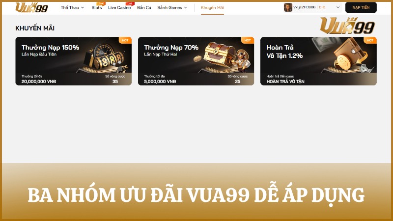 3 chương trình khuyến mãi VUA99 chính