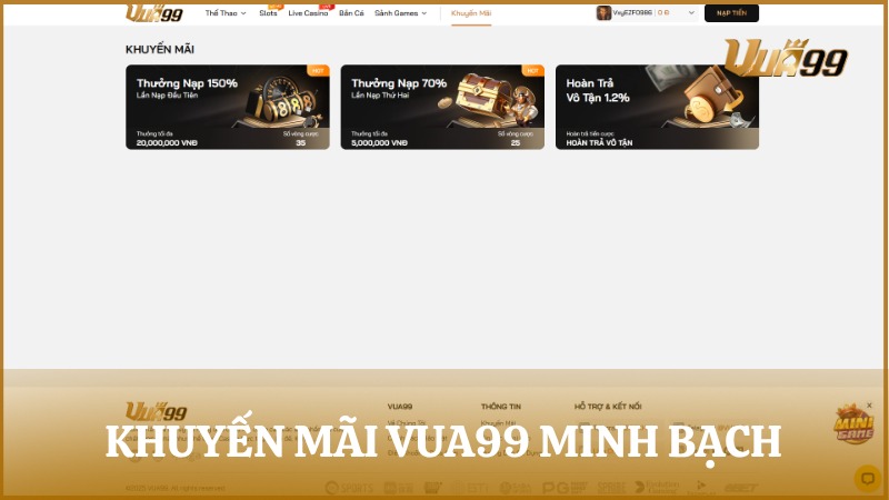 Chương trình khuyến mãi VUA99 minh bạch, thưởng nạp hấp dẫn