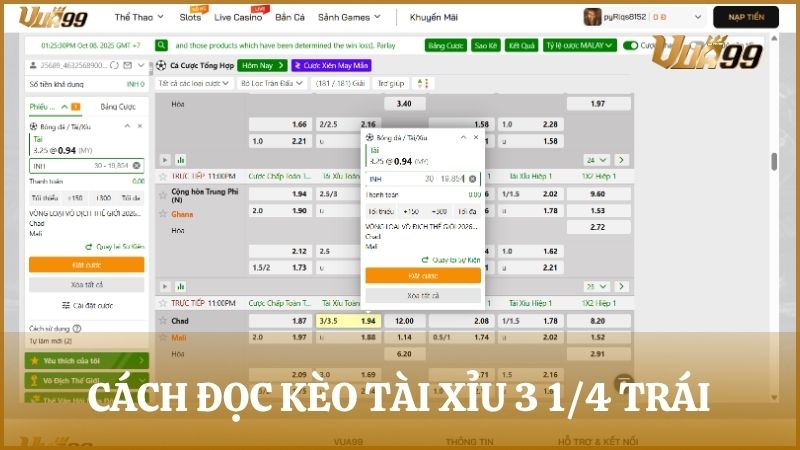 Hướng dẫn đầy đủ cách đọc và tính kèo tài xỉu 3 1/4 trái chuẩn