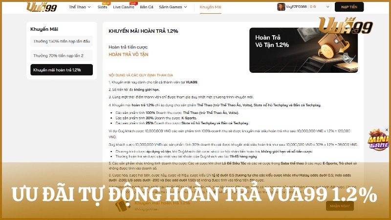 Cách tính hoàn trả VUA99 theo doanh thu cược